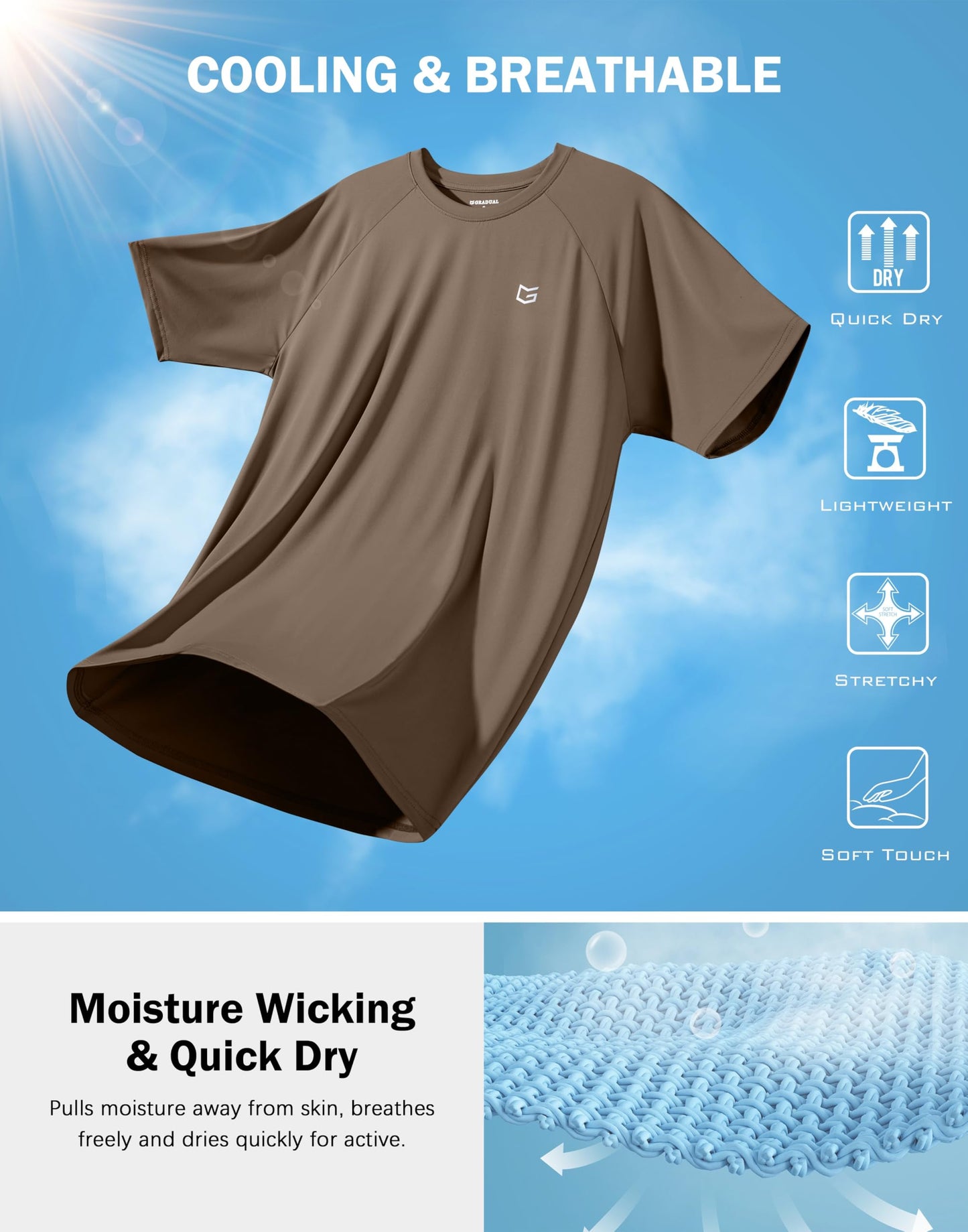 G Gradual Men's Athletic Workout T-Shirts Moisture Wicking Cooling Running Shirts Short Sleeve Performance Tee for Gym Tennis(Taupe,S)