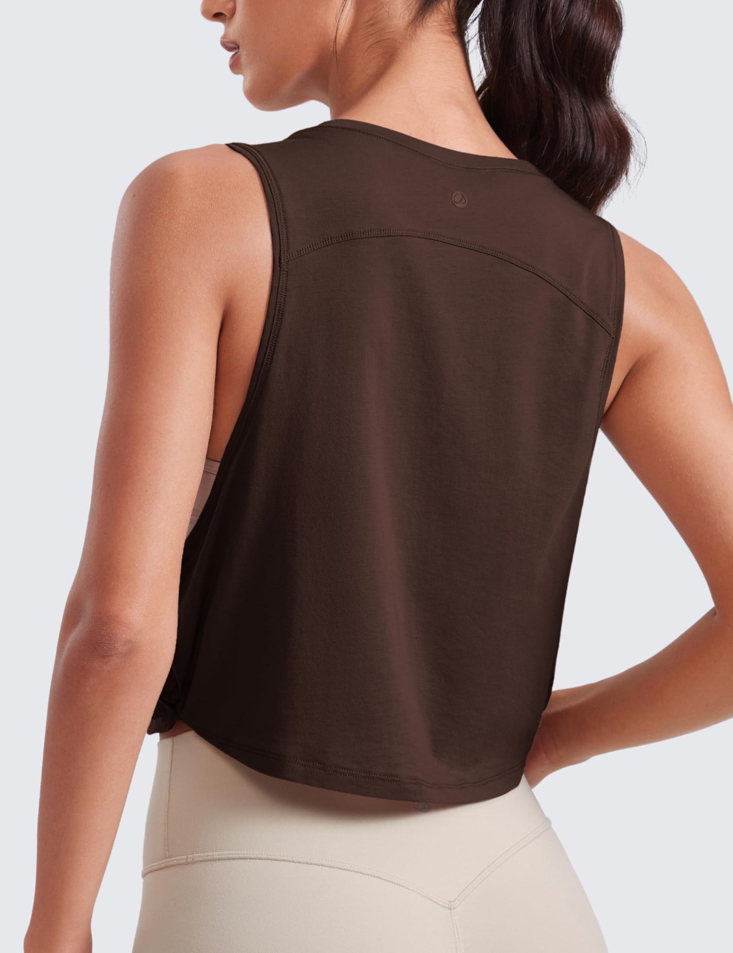 CRZ YOGA Pima Cotton Large Armhole Tank Tops for Women - Workout Sport Athletic Yoga Running Gym Loose Crop Sleeveless Shirts Hot Fudge Brown X-Large