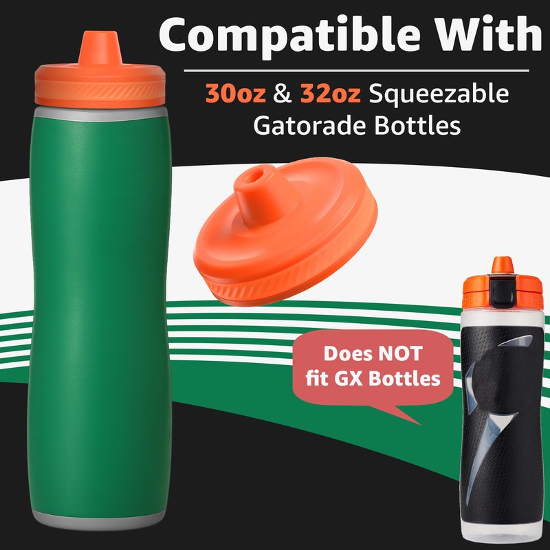 Jmoe USA Improved Lid For Gatorade Water Bottle | Fits Squeezable 32 oz and 30 oz Versions | Faster Flow Valve and Easy Twist Grip | Made With Food-Grade Materials (6-Pack)