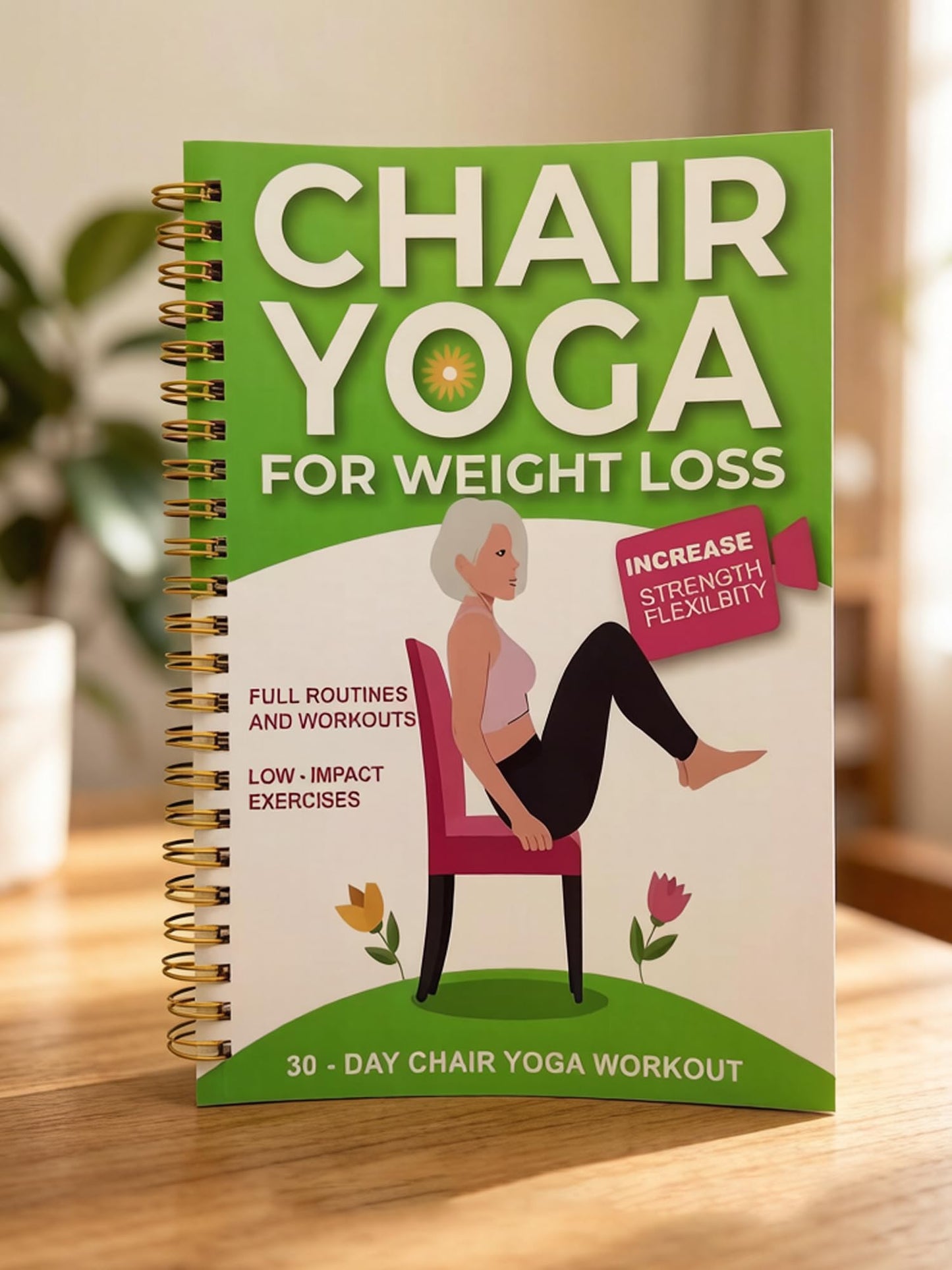 Chair Yoga for Seniors Over 60 Chart & Book: 30-Day Weight Loss Challenge, Illustrated Exercise Guide(Green)