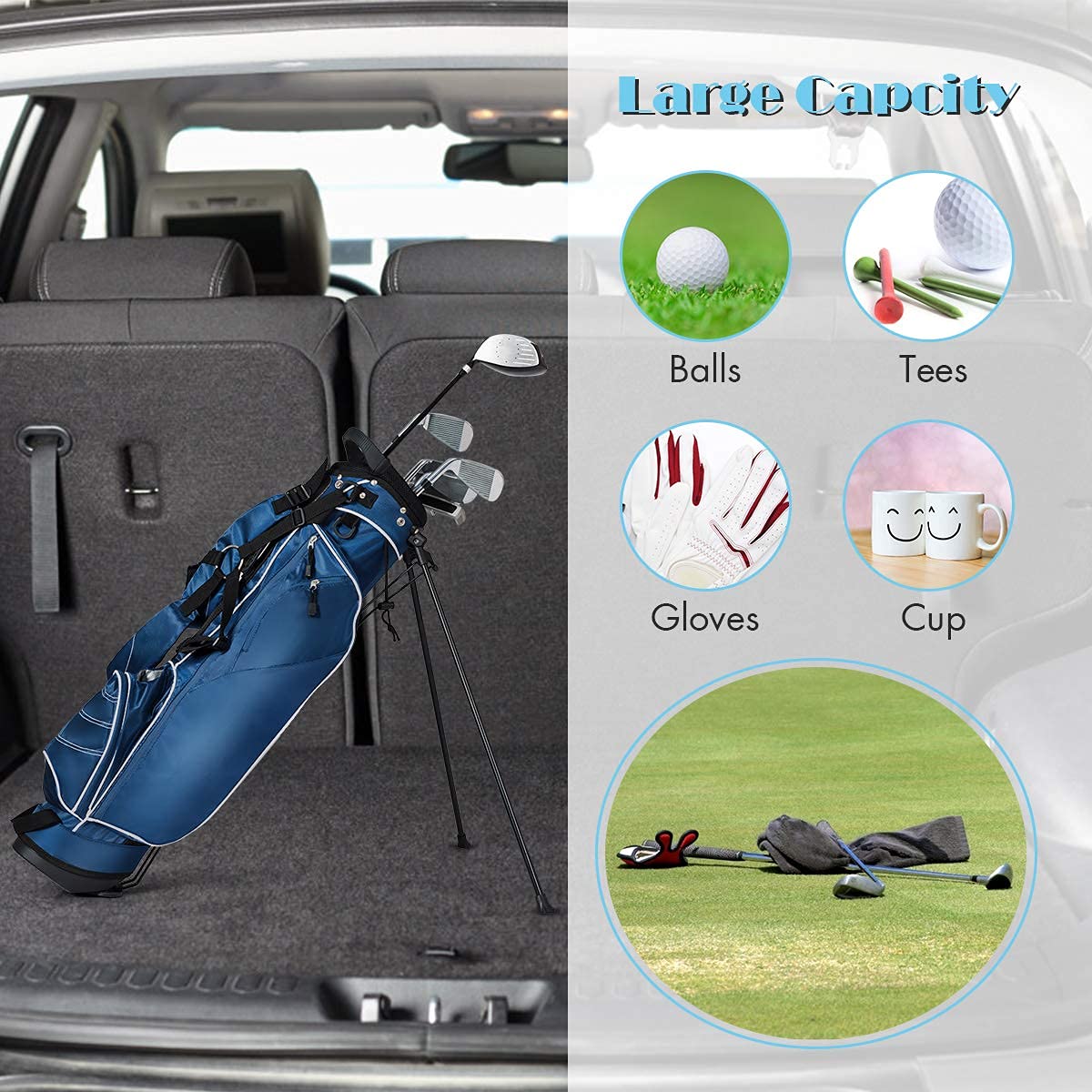 Salches Golf Stand Bag, Portable Golf Bag w/3 Way Dividers & 4 Pockets, Organized Stand Bag for Easy Storage (Blue)