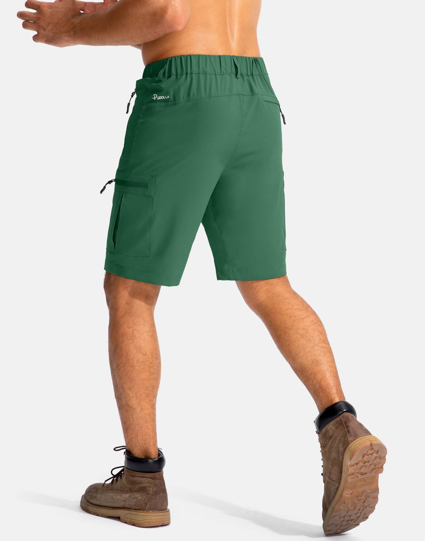 Pudolla Men's Hiking Cargo Shorts 9" Lightweight Outdoor Work Shorts for Men Travel Golf Camping Casual with 5 Zipper Pockets(Green XX-Large)