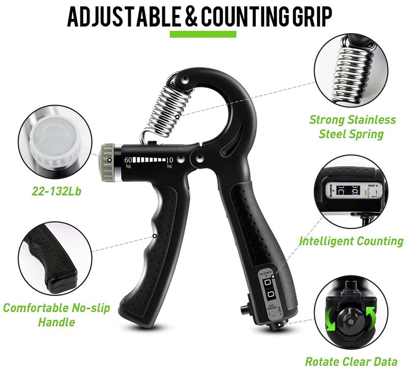 Hand Grip Strengthener Workout Kit (10Pcs) Forearm strengthener Hand Gripper Strength Trainer, Finger Exerciser Stretcher Training, Gyro Ball Wrist Strengthener, Stress Relief Ball for Men and Women