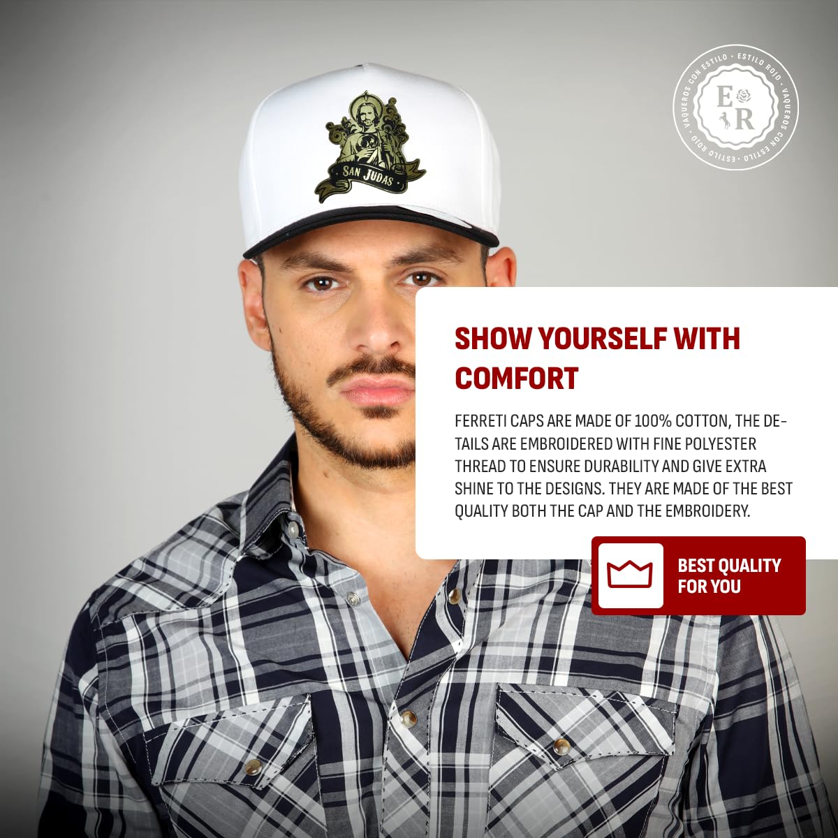 Ferreti Hats FT39 Saint Jude White Snapback Baseball Hat for Men & Women - Gorra de San Judas Tadeo - Premium Adjustable White Cap for Men, Gorras para Hombre y Mujer