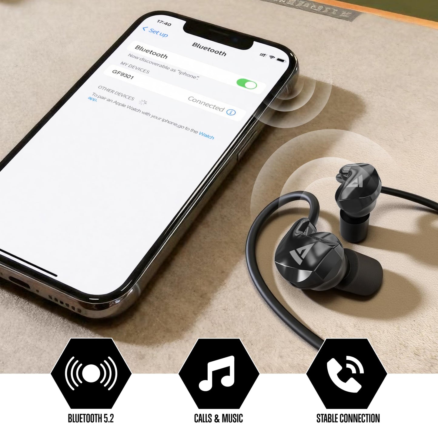 GLORYFIRE Bluetooth Shooting Ear Protection Earplugs,Shooting Ear Buds for Hearing Protection, Noise Reduction Ear Protection for Gun Range(Matte Black)