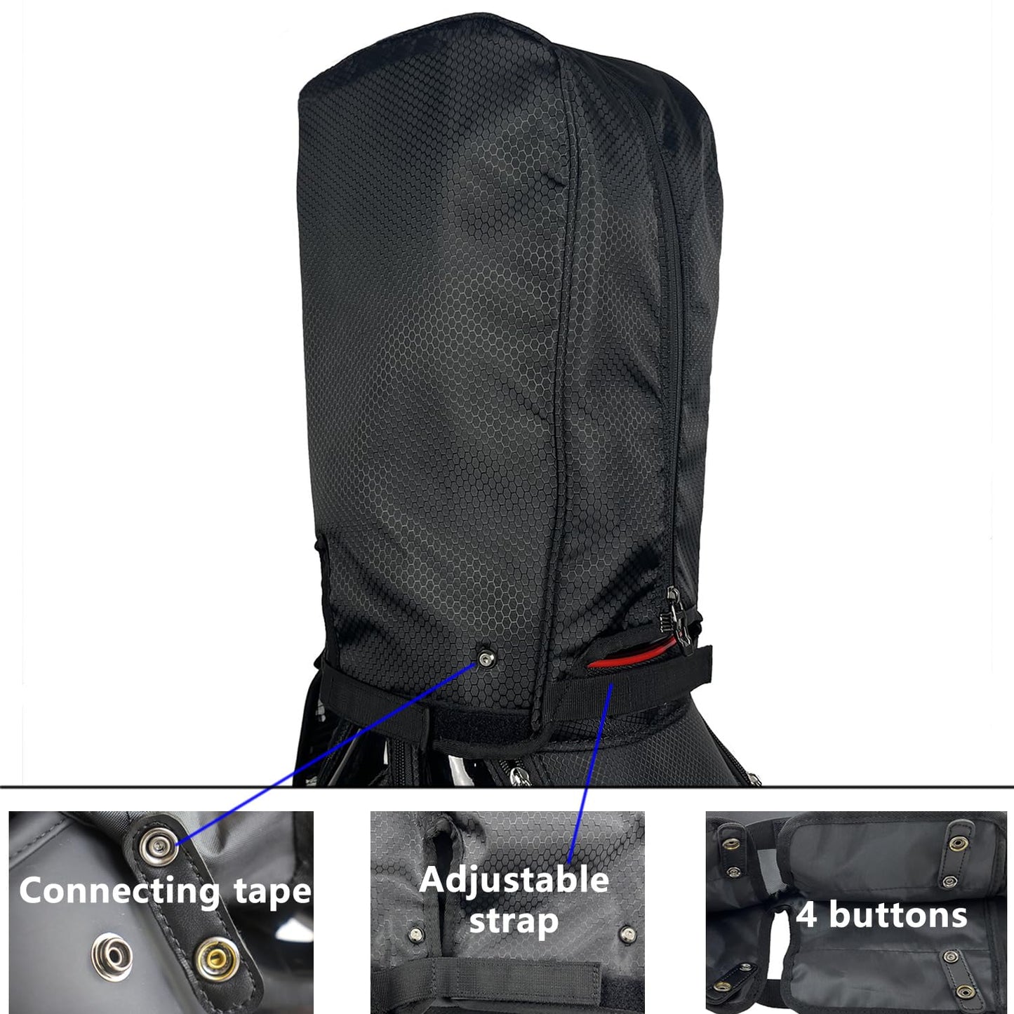 BOYEA & SKULLEAP Golf Bag Cover/rain Hood Waterproof/dustproof,Thickened Style,fits 8.5-9-inch golfbag/standbag,4 snap Fasteners +Adjustable Straps, Easy to Install, Foldable, for All Golfers Gifts