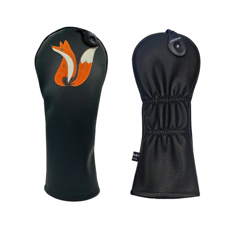 Fox PU Leather Golf Club Covers Driver Headcovers Fairway Woods Hybrid Protector with Interchangeable Number Tag