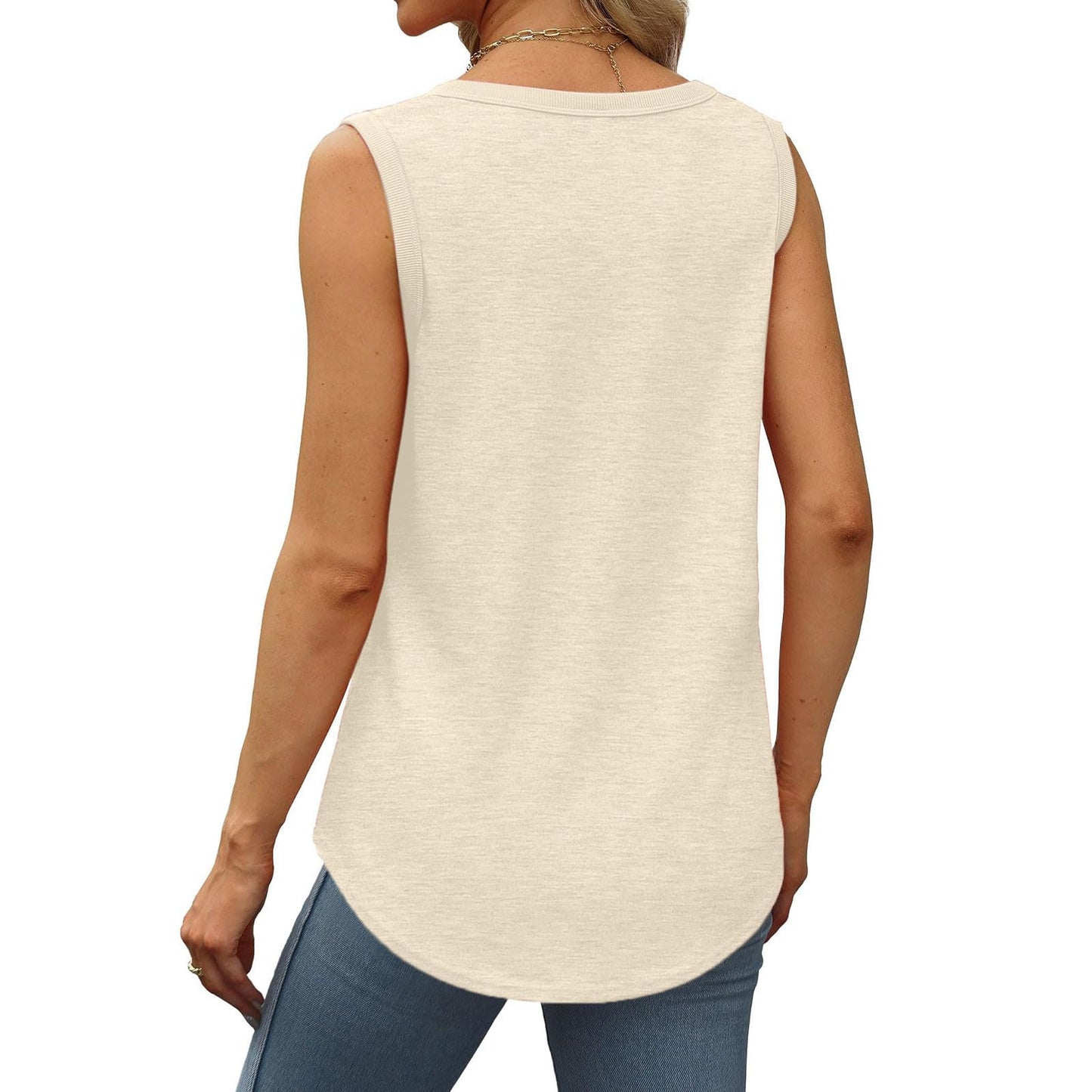 Borniu Womens Tank Tops Summer Loose Sleeveless Tops Scoop Neck Curved Hem Casual Flowy Shirt 2024 Outfits Clothes Beige