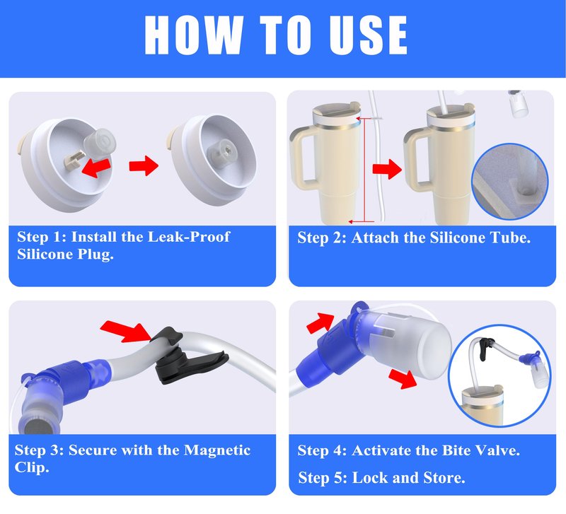 Tube Adapter System - Hands-Free Drinking System for Stanley 30oz, 40oz Tumblers | Leak-Proof Silicone Hose Kit with Magnetic Clip & Cleaning Brush | BPA-Free Travel, Hiking, Wheelchair Accessible