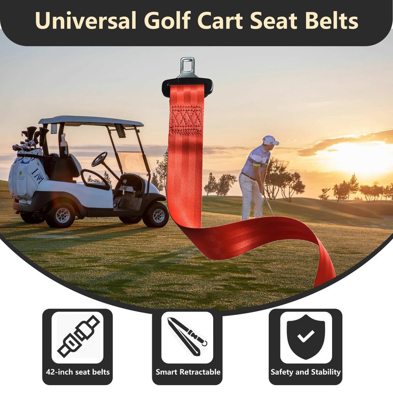 Orle Oko Retractable Golf Cart Seat Belts, Compatible with EZGO, Yamaha, Club Car DS Precedent Most Golf Cart(4 Set), for Golf Cart Frond and Rear Seats, Red