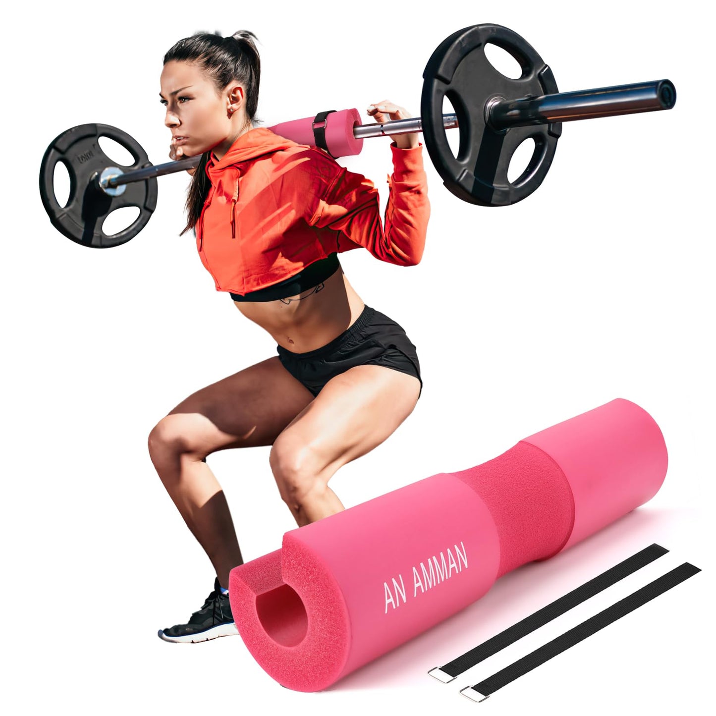 AN AMMAN Barbell Pad Perfect for Squat, Hip Thrust - Relieves Neck and Shoulder Pain Thick Foam Cushion - Gym Workout Smith Machine Thruster Weightlifting Red Marble Pattern AM001PT