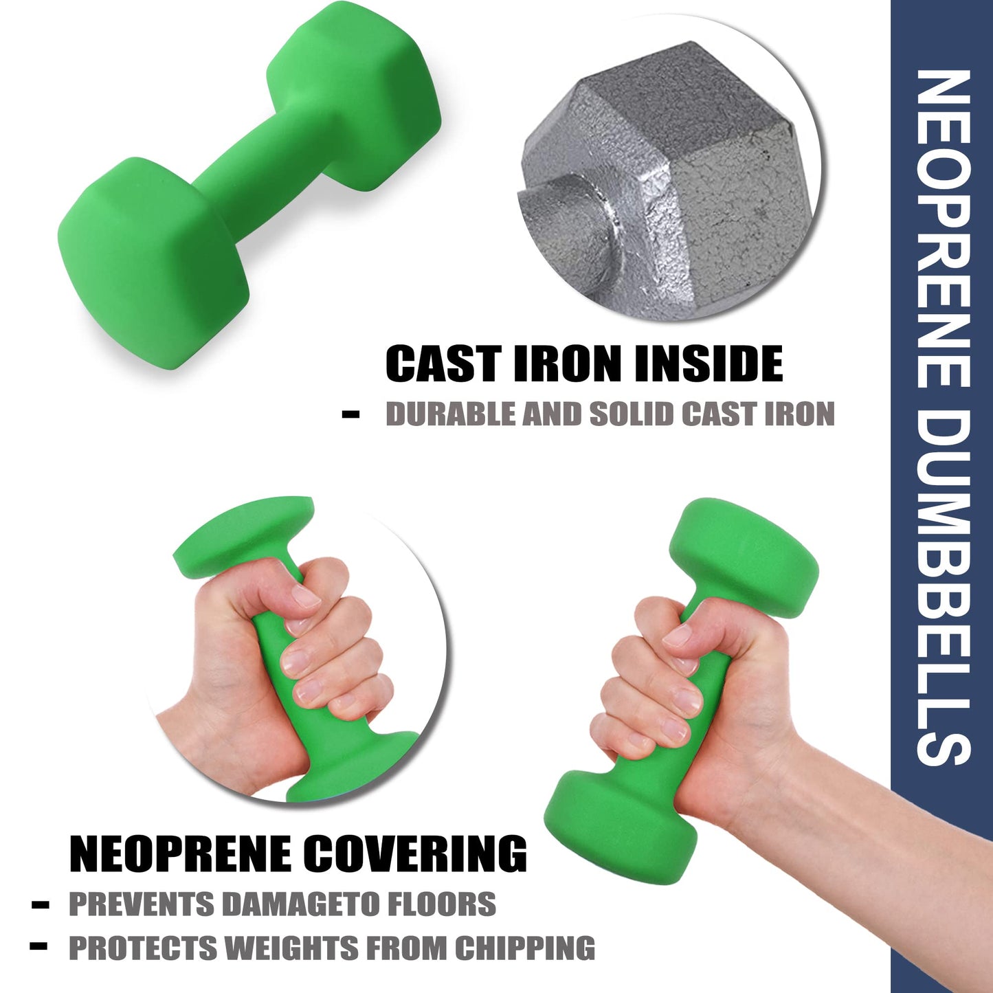 Balelinko Home Gym Equipment Workouts Strength Training Weight Loss Pilates Weights Yoga Sets Weights for Women, Men, Seniors and Youth, 7LB Green, Pair