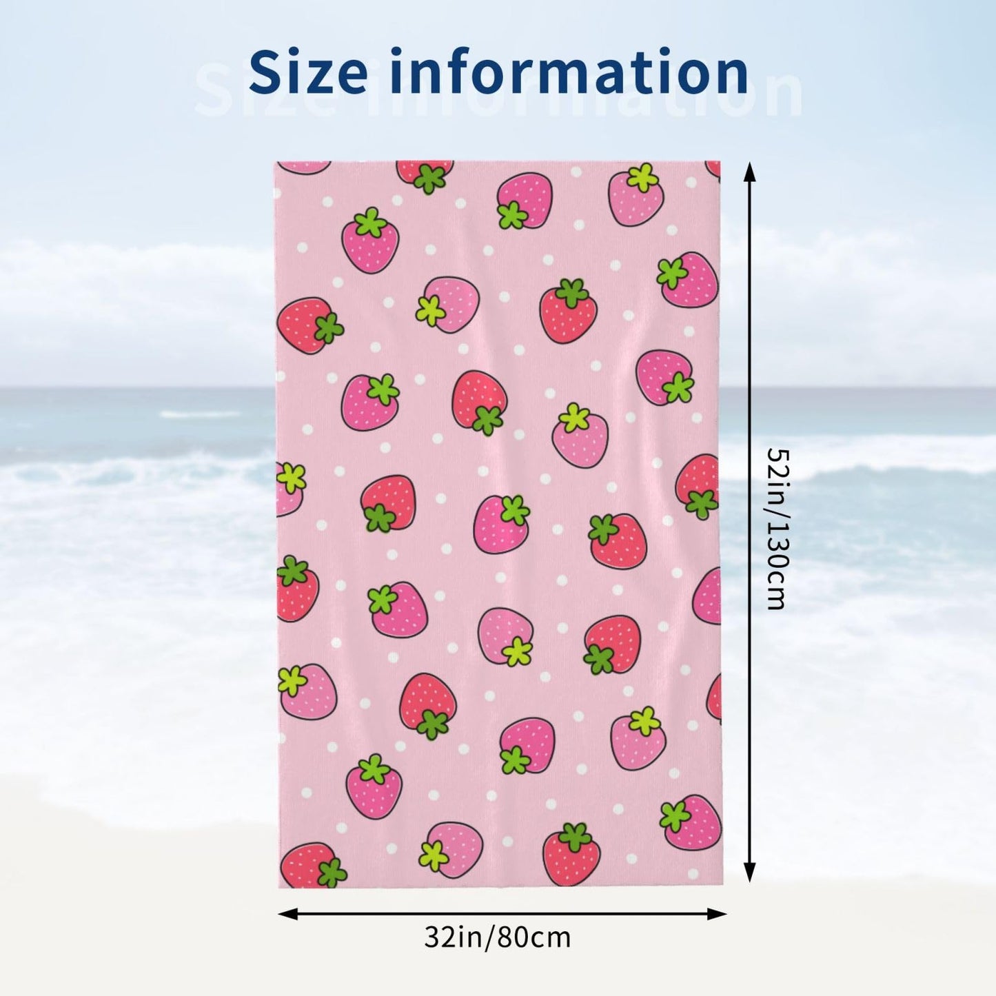 VOOHDDY Cute Pink Strawberry Dot Girly Beach Towel Soft Absorbent Microfiber Quick Dry Large Bath Towels for Bathroom Women Men Girls Pool Camping Travel Swimming Picnic Sports