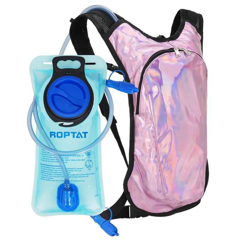 Roptat Hydration Backpack Pack with 2L Hydration Bladder - Lightweight Water Backpack Water Pouch for Women Men Running Riding Biking Music Festival (Pink-Laser)