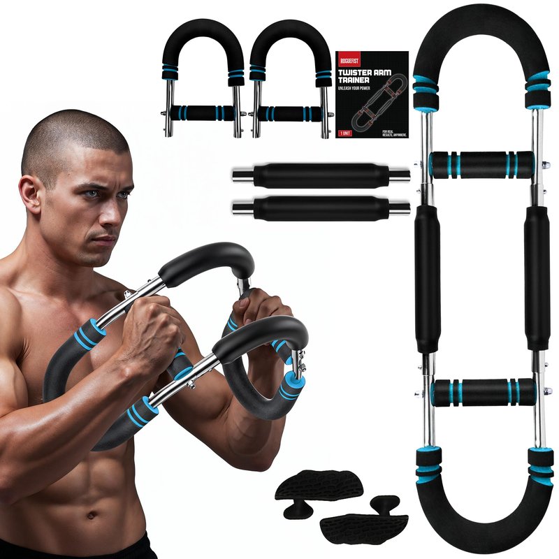Twister Arm Trainer, Adjustable 3 Resistance Levels (60–100 lbs) with 1 Pair of Silicone Gym Grips Pads, Home Gym Fitness Equipment Chest, Arms, Shoulders & Forearms Portable Exerciser (Blue)