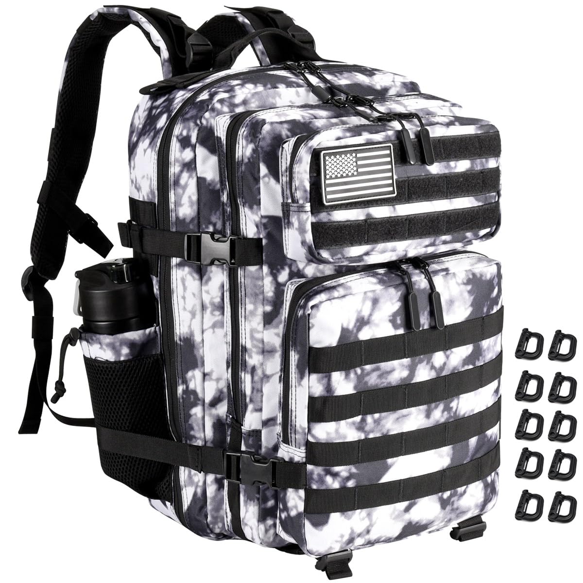 R.SASR 45L Tactical Backpack for Men Women, Military Assault Pack with MOLLE, Large 3 Day Bug Out Bag for Hiking Camping (Black and White)