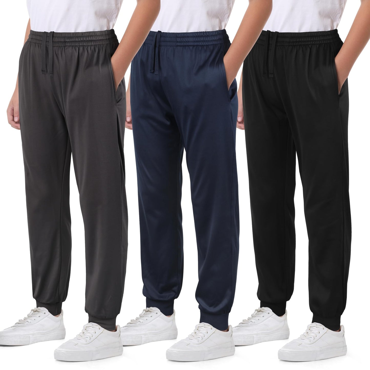 Cvaoo 3 Pack Boys Joggers Fleece Lined Sweatpants with Pockets, Boys Athletic Pants for Youth & Kids Sports, Running, Basketball and Outdoor Set A S