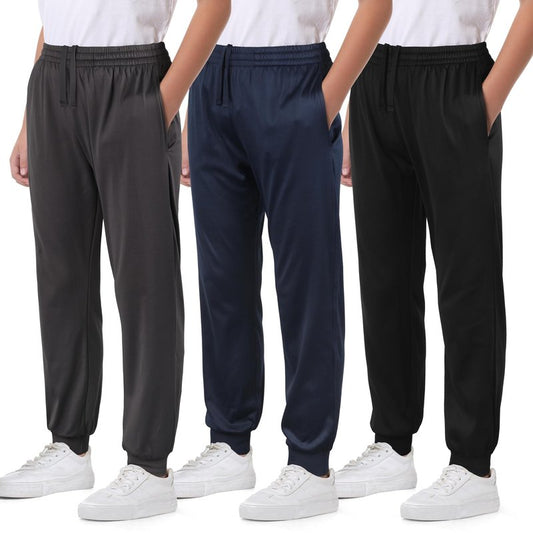 Cvaoo 3 Pack Boys Joggers Fleece Lined Sweatpants with Pockets, Boys Athletic Pants for Youth & Kids Sports, Running, Basketball and Outdoor Set A S
