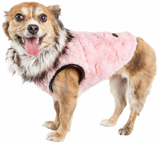 Pet Life ® Luxe 'Pinkachew' Charming Designer Mink Fur Dog Coat - Pet Dog Jacket with Easy Hook-and-Loop Belly enclosures - Winter Dog Coat for Small Medium and Large Dog Clothes