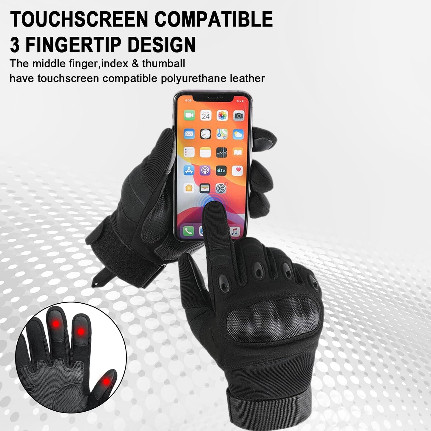 HYCOPROT Men’s Utility Gloves, Motorcycle Glove with Touchscreen Full Finger Palm Pad Protection Gears Durable Work Outdoor Lightweight Breathable for Sport Hiking Motorbike Cycling Paintball Boxing