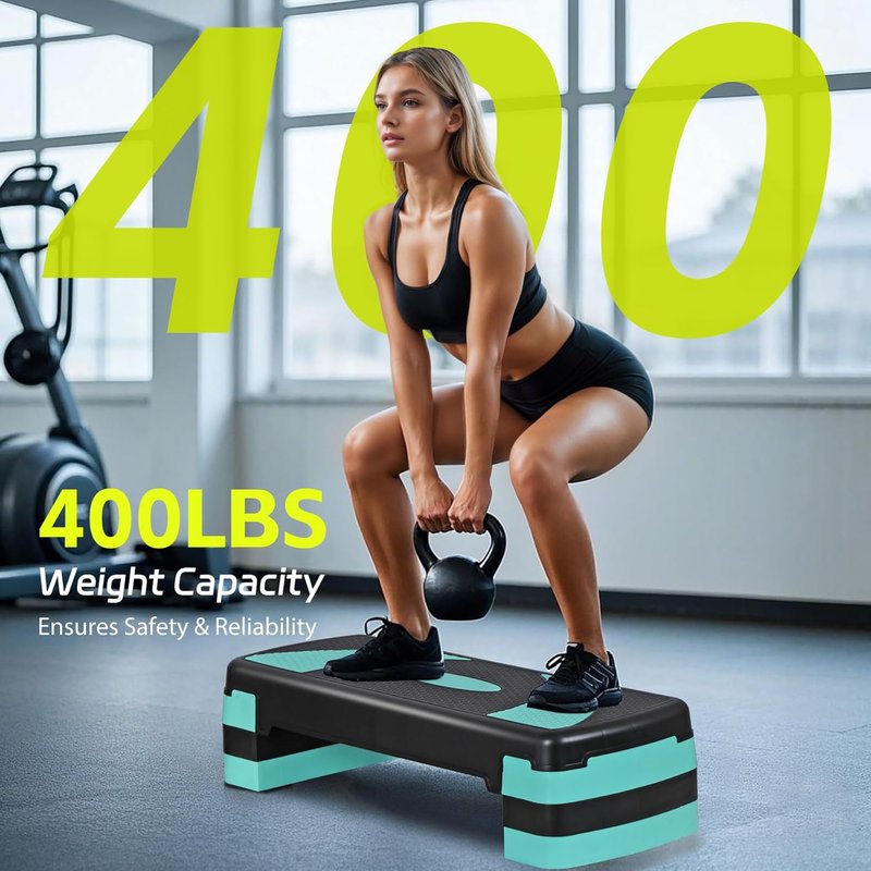 31" Adjustable Aerobic Step Platform - Non-Slip Fitness Stepper for Home Gym | 3 Levels with 4 Stackable Risers