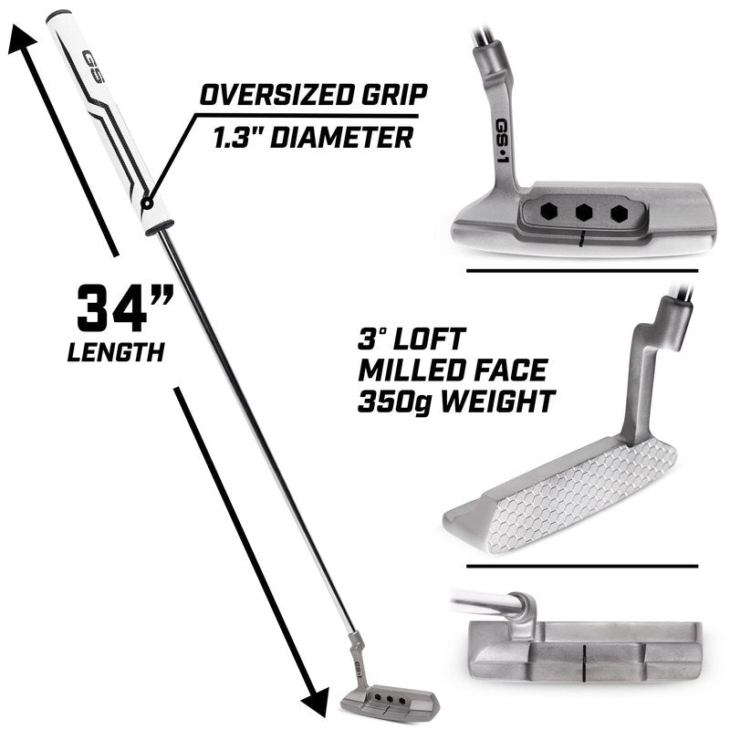 GoSports GS1 Tour Golf Putter - 34 Inch Right-Handed Blade Putter with Oversized Fat Grip and Milled Face