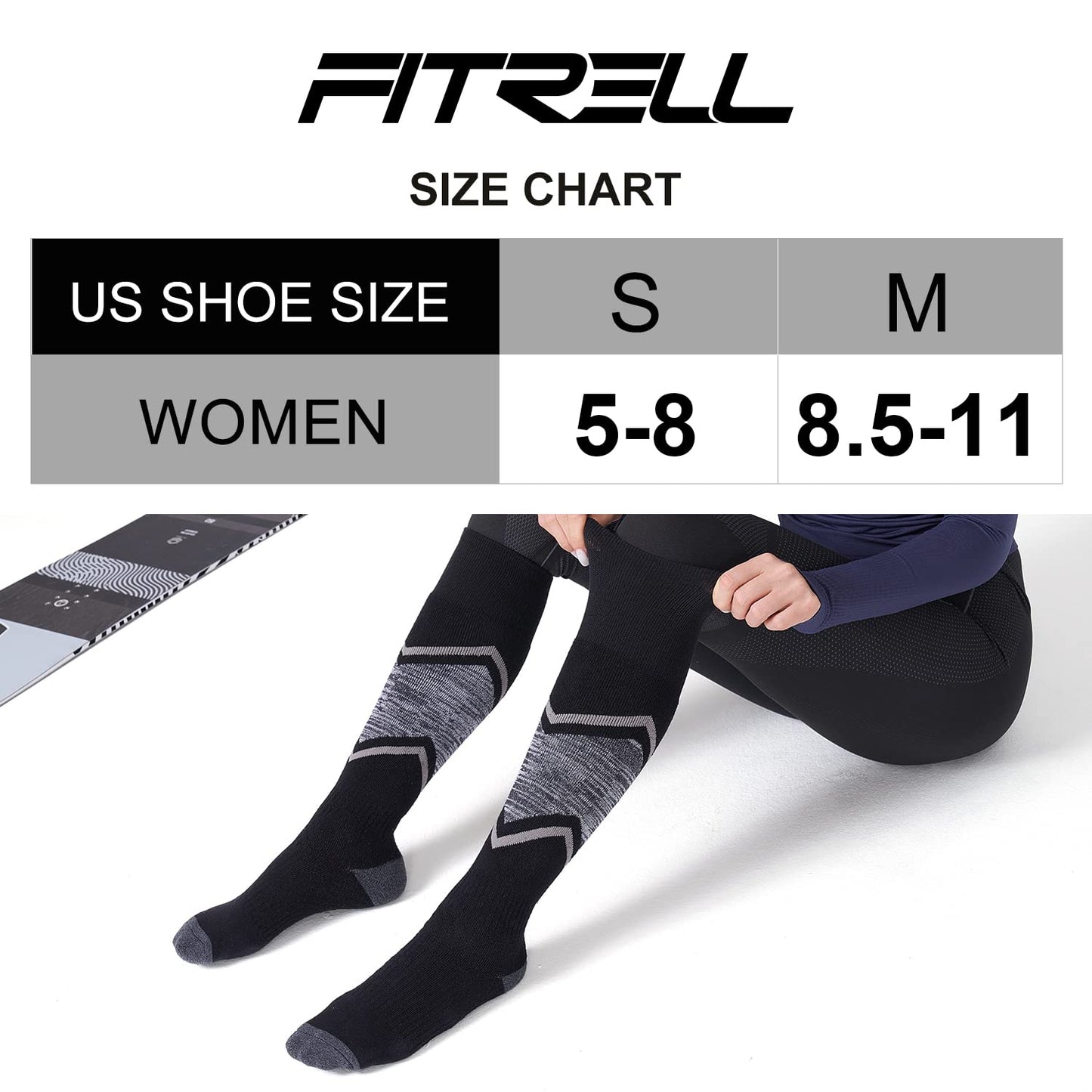 FITRELL 2/3 Pack Merino Wool Ski Socks for Snowboarding, Full Cushioned Winter Thermal Knee-high Warm Socks for Men and Women