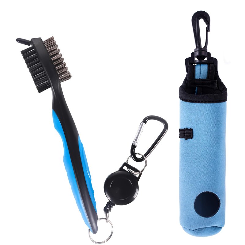 coldpa Golf Brush, Golf Club Brush with Retractable Groove Cleaner, Golf Club Cleaning Kit with Carabiner Clip & Storage Pouch, Effective Dirt Removal on Clubs, Shoes & Gear (2PCS)