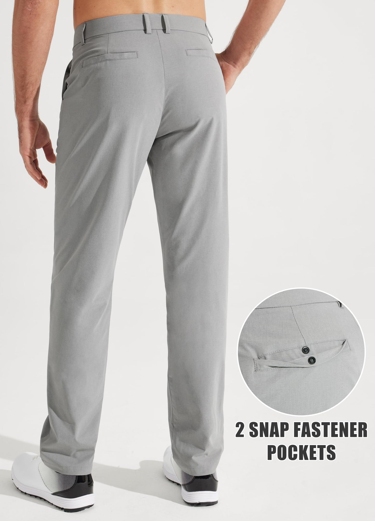 Libin Mens Golf Pants Classic Fit Stretch Work Dress Pants 32" Quick Dry Lightweight Business Casual Trousers Comfort Water Resistant, Light Grey, 32W x 32L