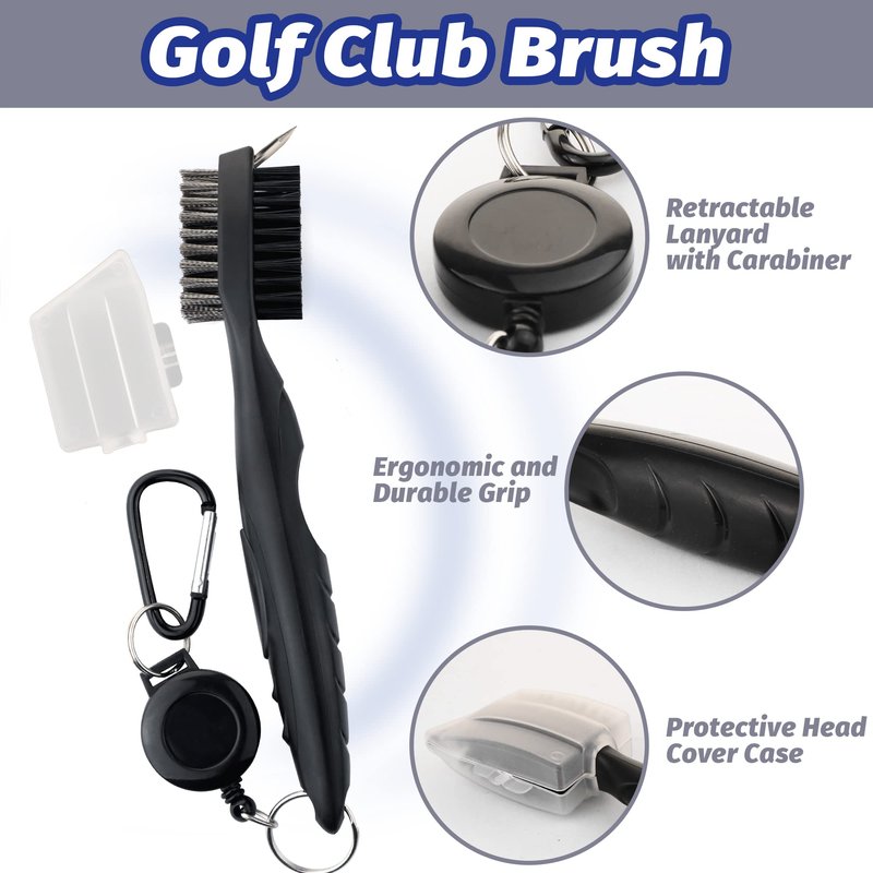 Golf Accessories Kit - Microfiber Waffle Pattern Golf Towel with Clip, Club Brush Groove Cleaner & Clip, Divot Tool with Marker - For Men & Women