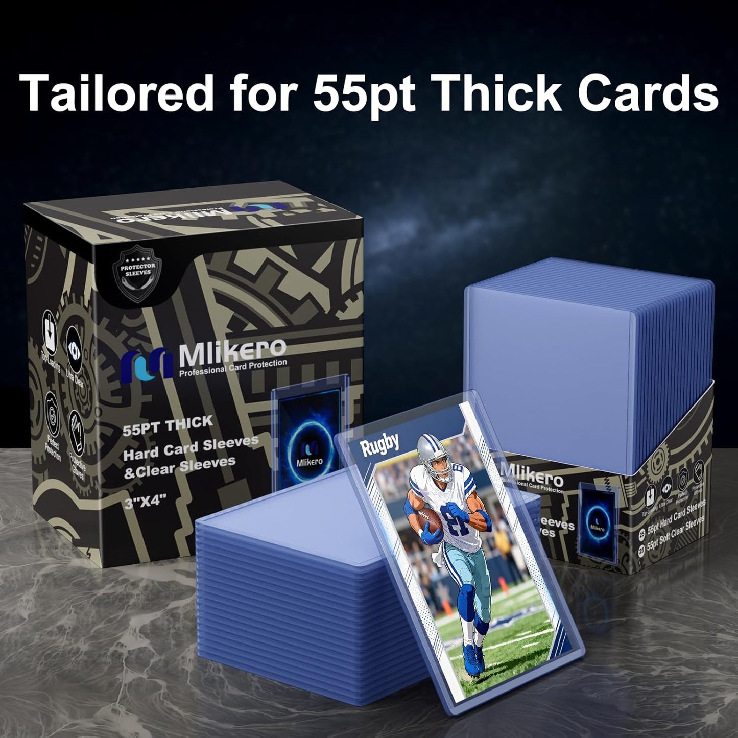 Top Loaders for Cards - 100 Count 55pt Thick Sleeves for Baseball, Basketball & Football | 3"x4" Size