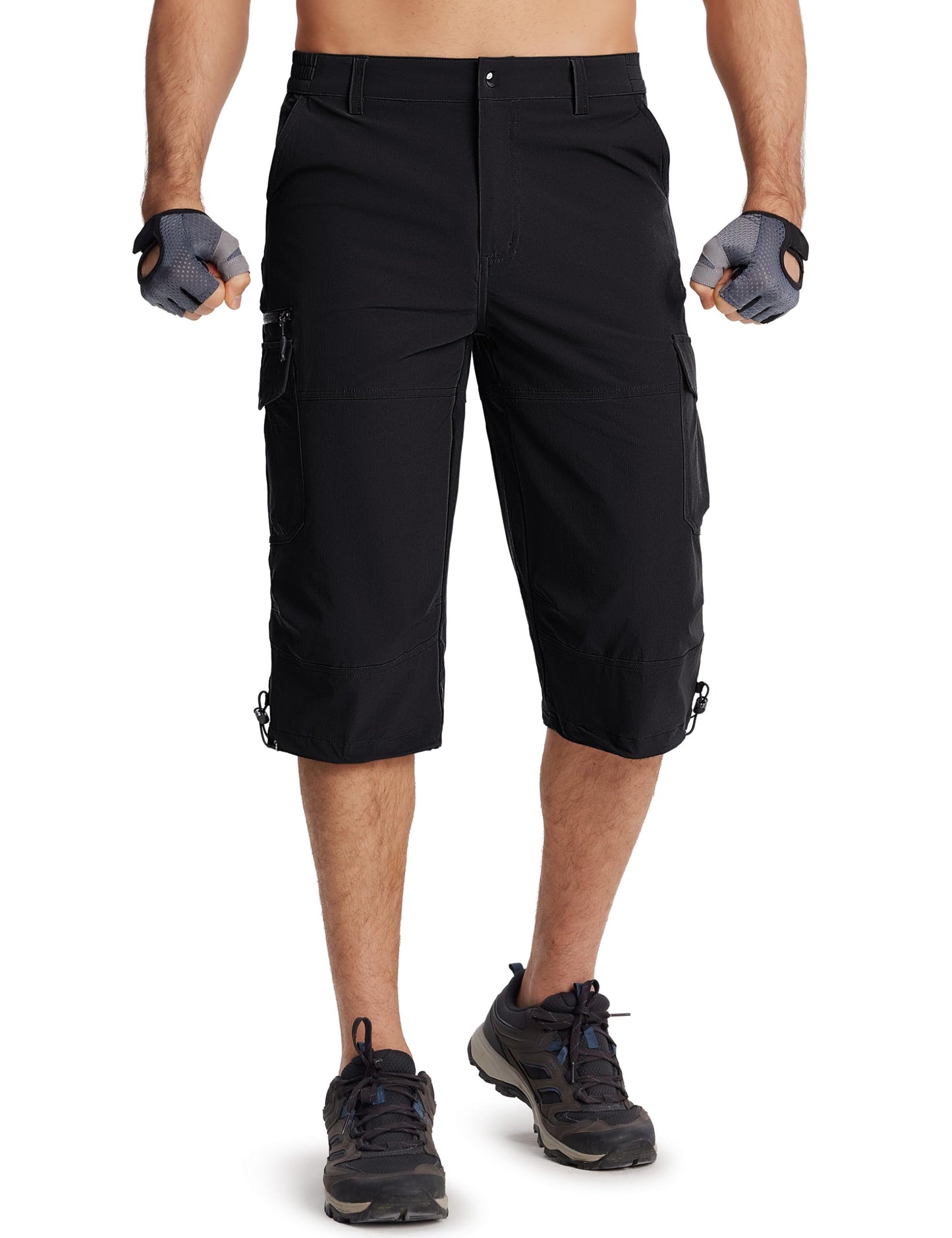 TACVASEN Cargo Shorts for Men with Multi Pockets Quick Dry 3/4 Length Hiking Shorts Below Knee Lightweight Capri Pants Black