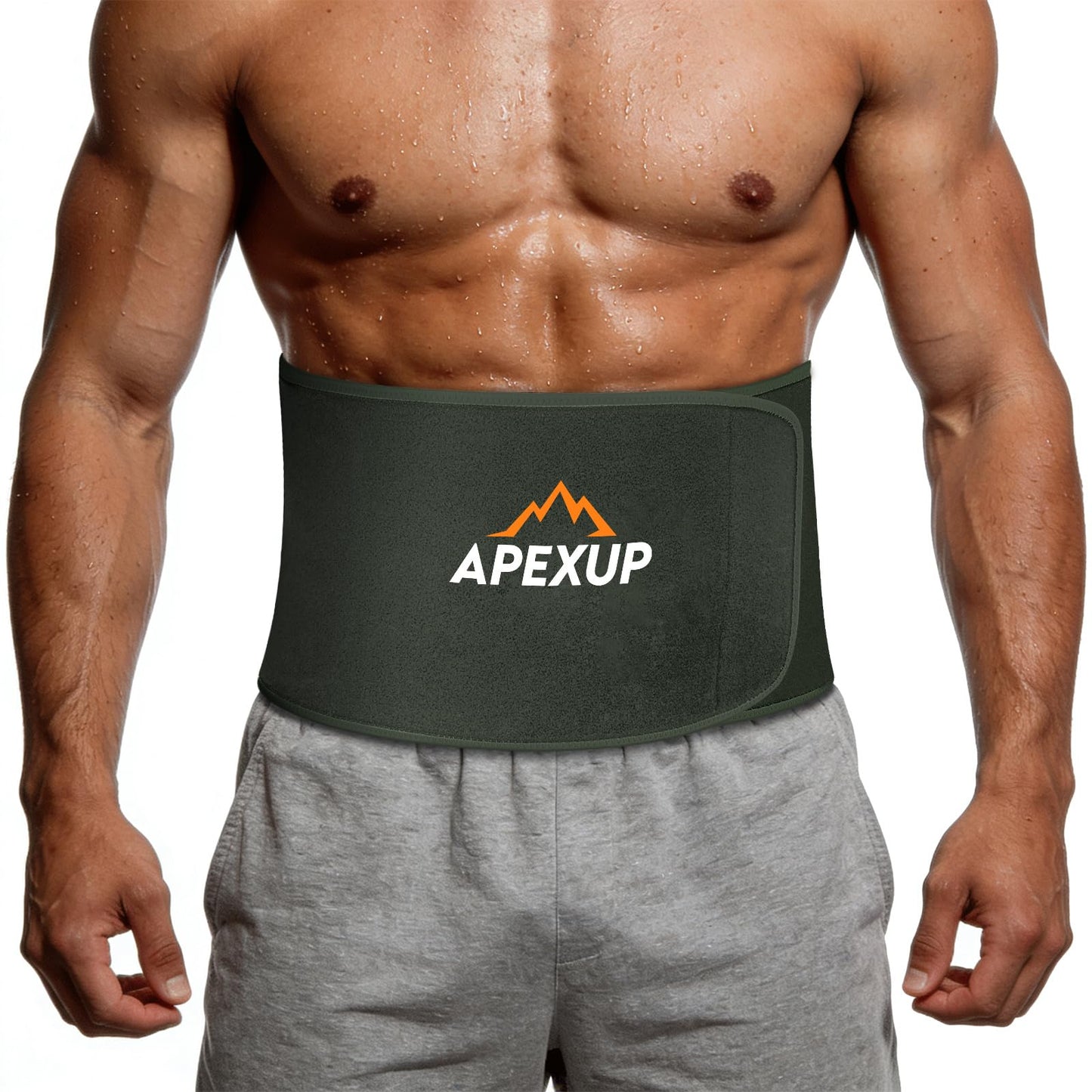 APEXUP Waist Trainer for Women Lower Belly Fat, Men Sweat Band, Stomach Wrap, Waist Trimmer with Removable Lumbar Support (Army Green, XXL)
