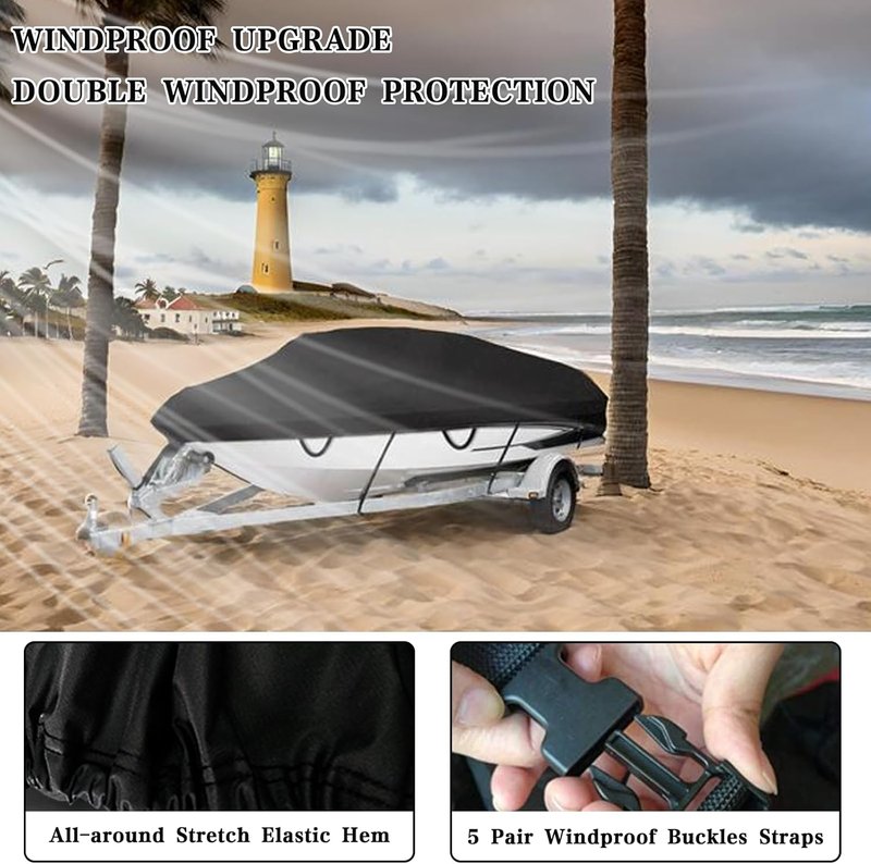 Boat Cover 17-19ft - Waterproof Heavy Duty UV Resistant Marine Grade Polyester | Fits V-Hull & Tri-Hull Fishing Boats