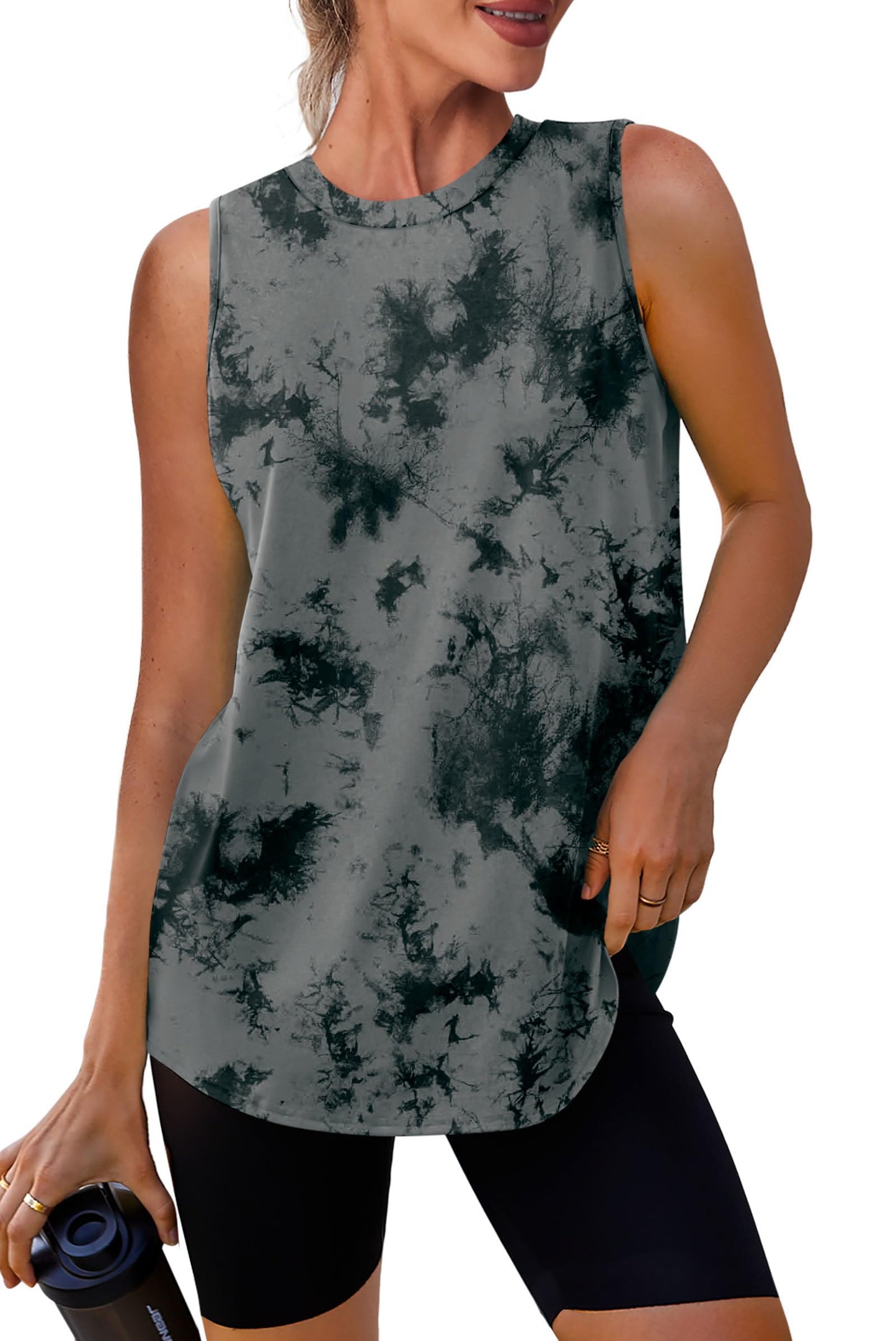 Womens Workout Tops Tank Tops Yoga Shirts Athletic Running Sleeveless Gym Clothes High Neck Athletic Running Shirts Black Tie Dye XXL