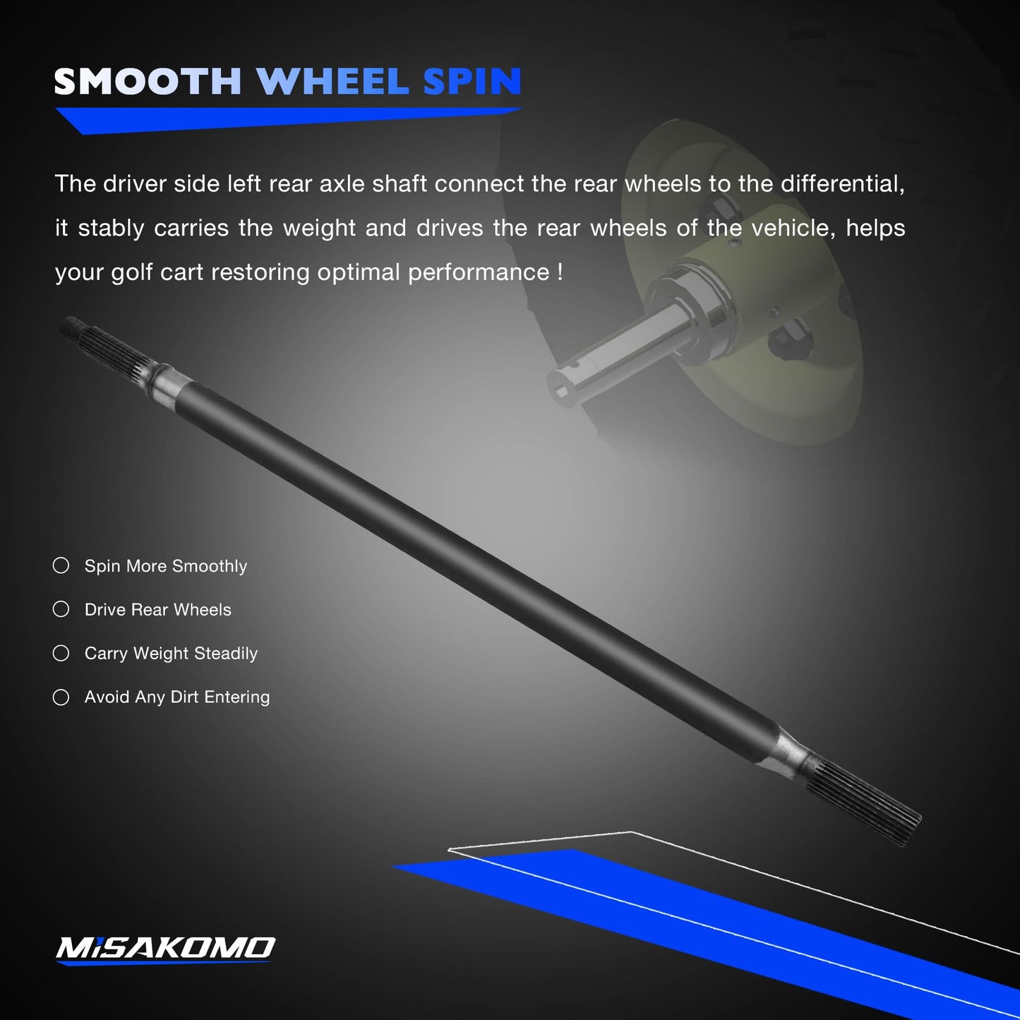 Misakomo EZGO Rear Axle Shaft Bearing Kit Fit for TXT & Medalist 1994-2013 Golf Cart, Driver Side Left, Replace 20377G11, 23 7/8" Splined Axle Shaft with Seal