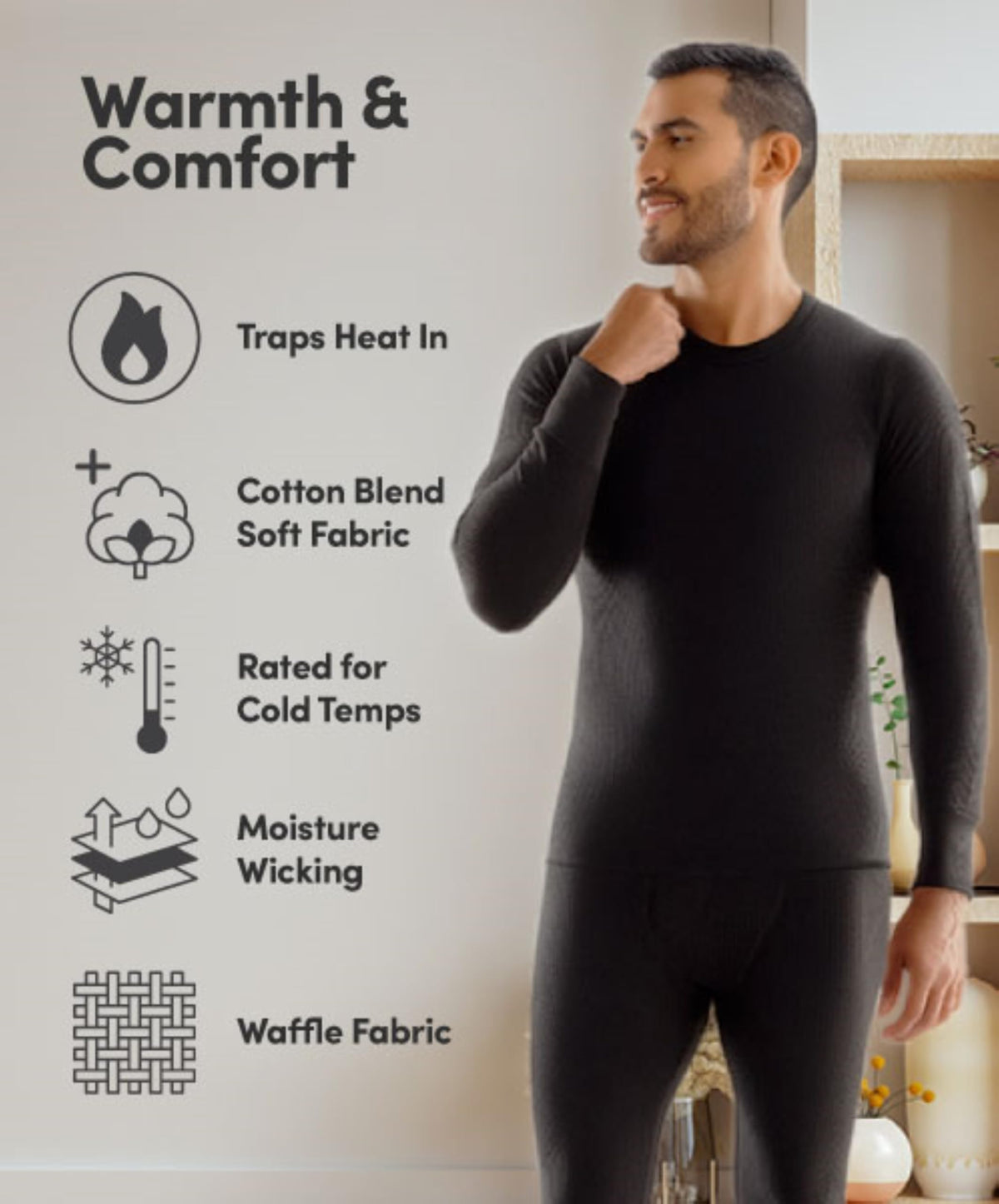 Fruit of The Loom Men's 3-Pack Recycled Waffle Thermal Underwear Bottom, Black/Black/Natural, X-Large