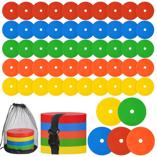 BOHUIZ 50Pcs 6 Inch Flat Cones Spot Markers, Non-Skid Floor Hole Soccer Cones Field Court Markers Field Court Spot Markers Flat Discs Soccer Training Cones for Sports Speed Agility Practice, 5 Colors