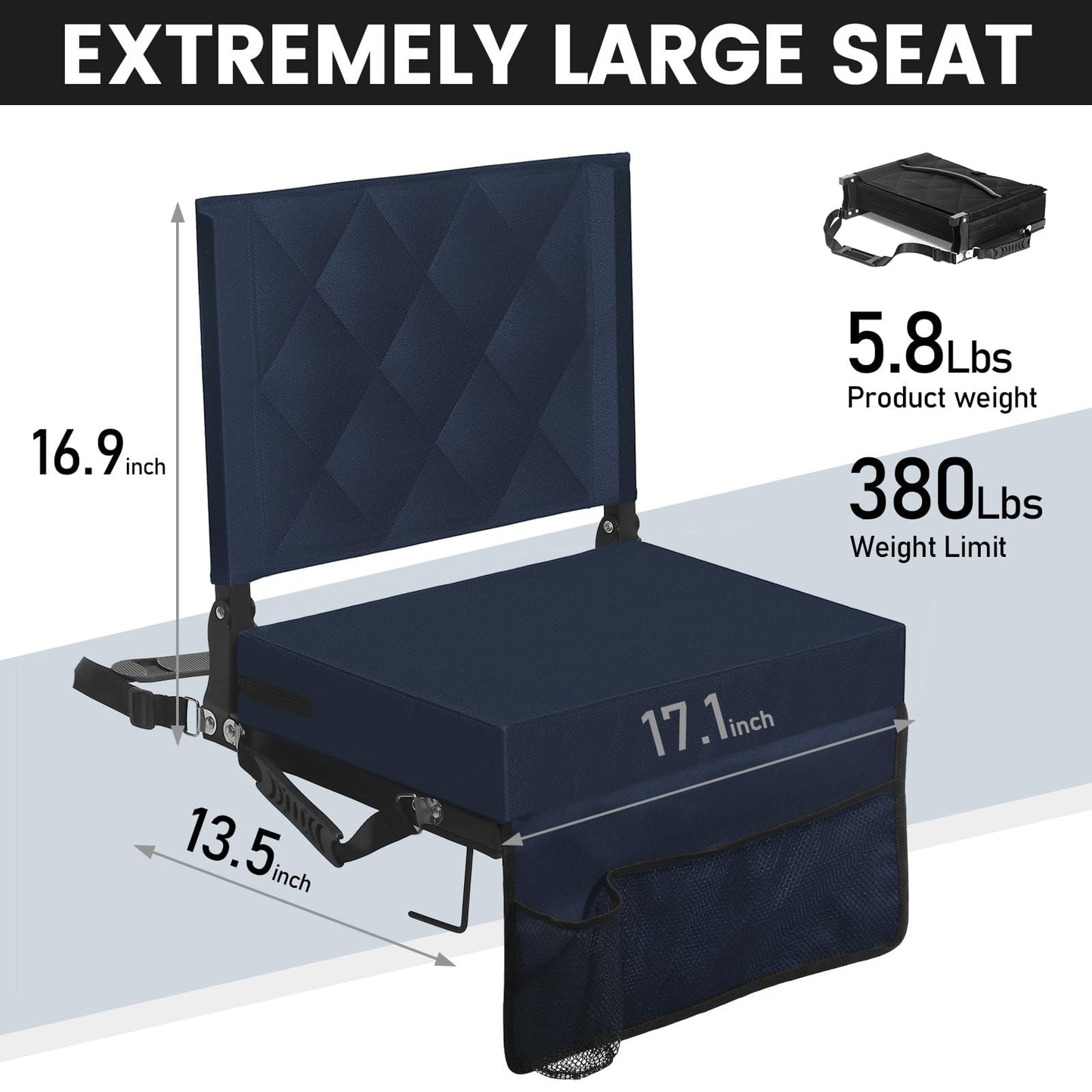 Sheenive Stadium Seats for Bleachers with Back Support, Bleacher Seats with Backs and Cushion Wide, Padded Portable Folding Comfort Stadium Chair with Shoulder Strap, Perfect for Sports Events