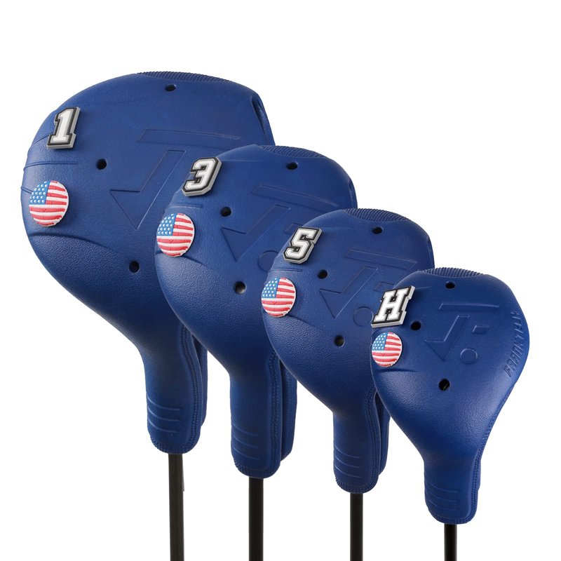 FRANKTECH Golf Club Covers 4pcs and 25pcs Funny Pins, Plastic Golf Head Covers for Driver Fairway Woods Hybrid, Driver Headcover Fit All Right-Handed Golf Clubs, Easy On Off, Washable, Funny