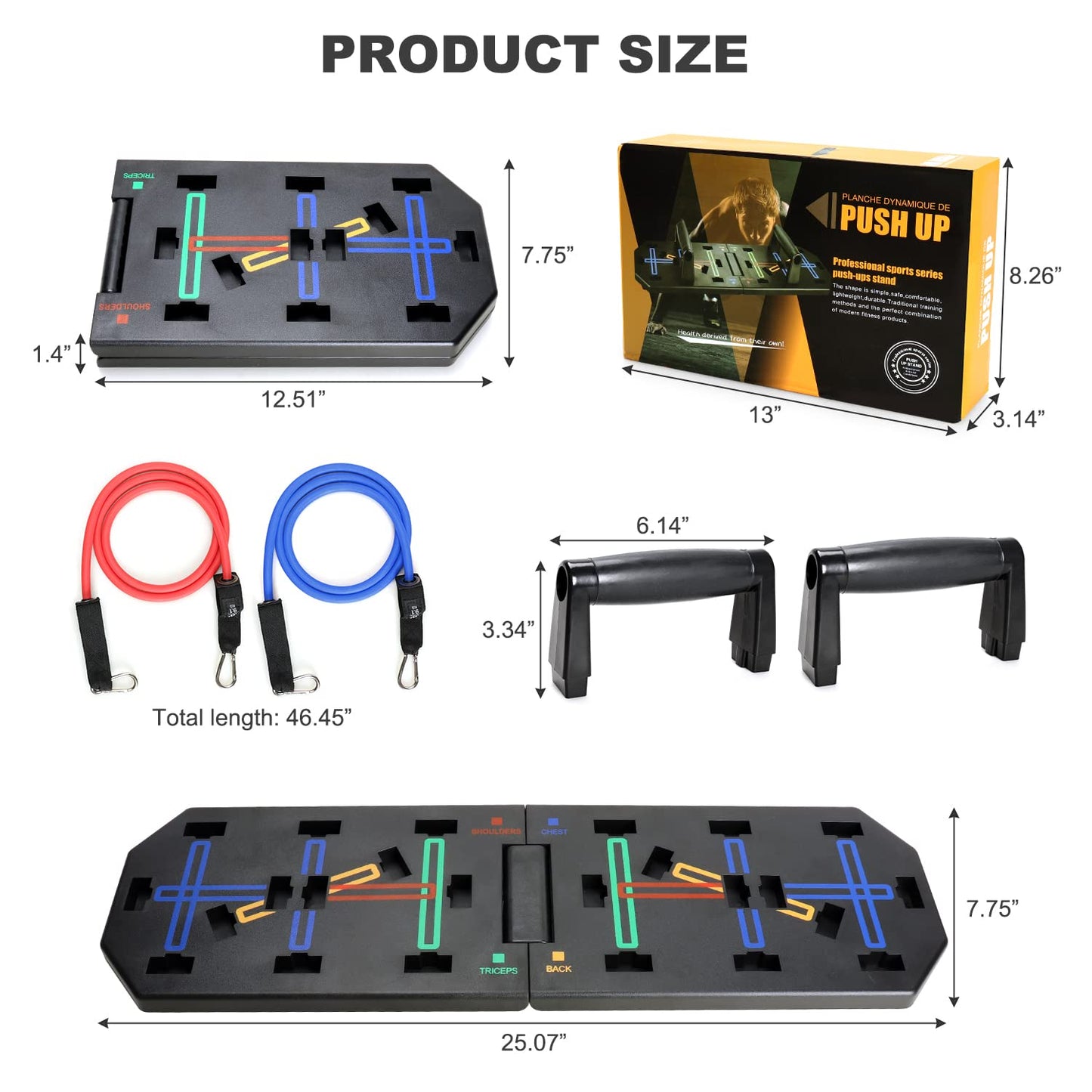 Push Up Board, Enhanced Multi-function Foldable Push Up Bar with Resistance Bands, Portable Strength Training Equipment, Push Up Handles for Perfect Pushups, Professional Push Up Workout Equipment for Home Gym (Pushup Board)