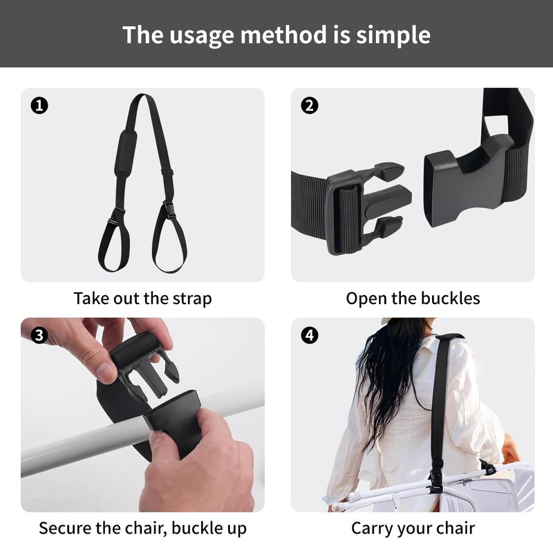 HUDLL 3 Pack Adjustable Chair Carry Strap with Upgraded Padded Shoulder Support, Hands-Free Sling for Folding Camping Chairs, Hiking & Outdoor Trips