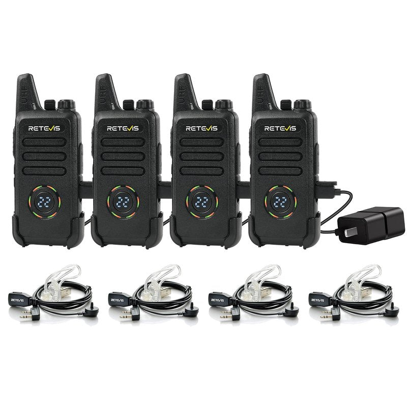 Retevis RT22S 2 Way Radios Rechargeable Walkie Talkies with Headset Long Range Channel Display Lock Emergency Alarm Signal Prompt VOX, Two Way Radios for Family Event Camping Hiking Stores (4 Pack)