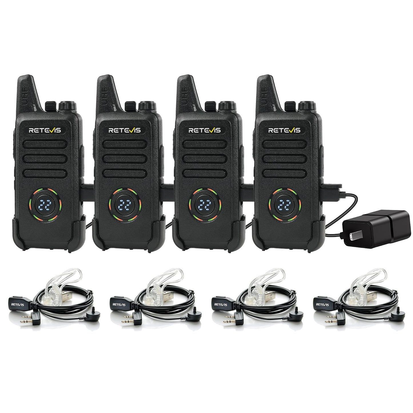 Retevis RT22S 2 Way Radios Rechargeable Walkie Talkies with Headset Long Range Channel Display Lock Emergency Alarm Signal Prompt VOX, Two Way Radios for Family Event Camping Hiking Stores (4 Pack)