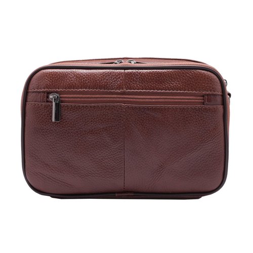 Vidlea Mens Handbag Cowhide Leather Messenger Bag Organizer Checkbook Wallet Purse with Wristlet Crossbody Shoulder Strap (Tan)