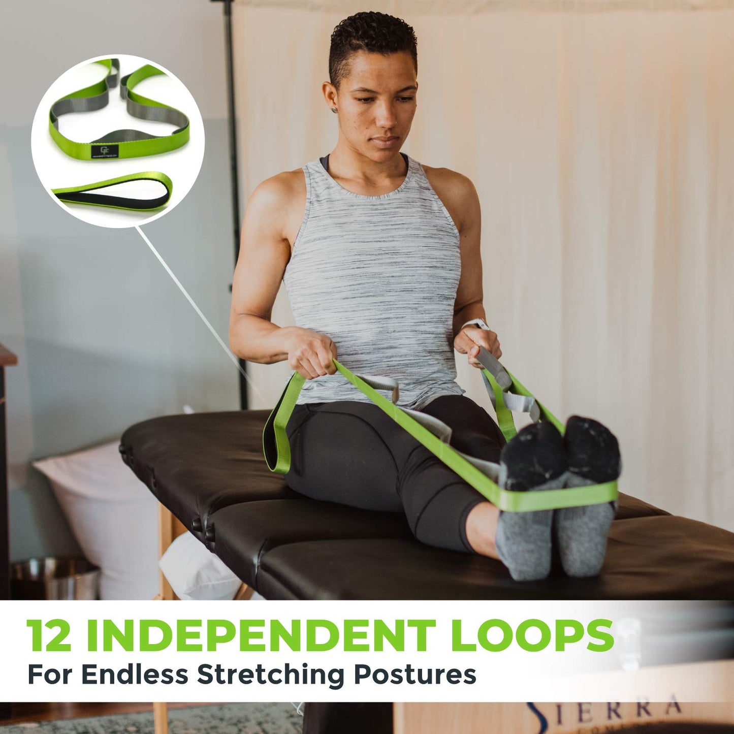 Gradient Fitness Stretching Strap for Physical Therapy, 12 Multi-Loop Stretch Strap 1" W x 8' L, Neoprene Handles, Physical Therapy Equipment, Yoga Straps for Stretching, Leg Stretcher (Green)