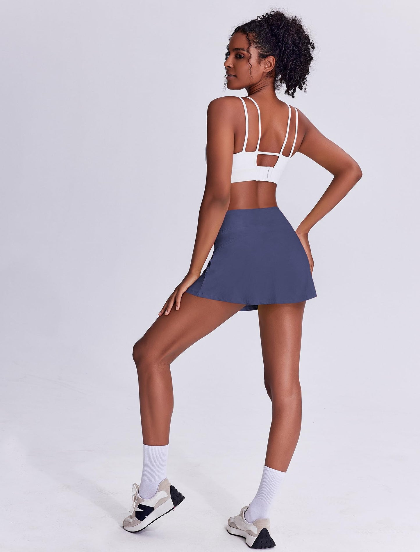 PINSPARK Skorts Pleated Tennis Skirt Women Athletic Skorts Tummy Control Golf Skirts with Pocket,Navy Blue Medium