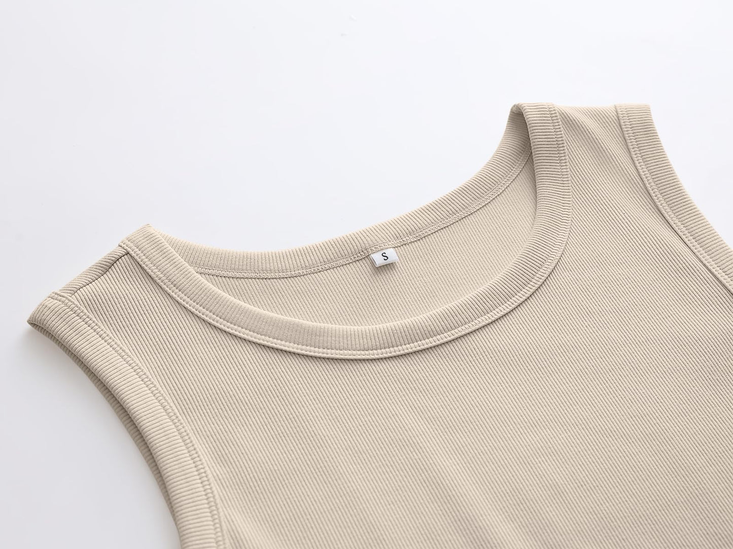ANRABESS Womens Sleeveless High Neck Tank Tops Fashion Summer Casual Basic Slim Fit Ribbed Racerback Top Shirt Clothes Beige Medium