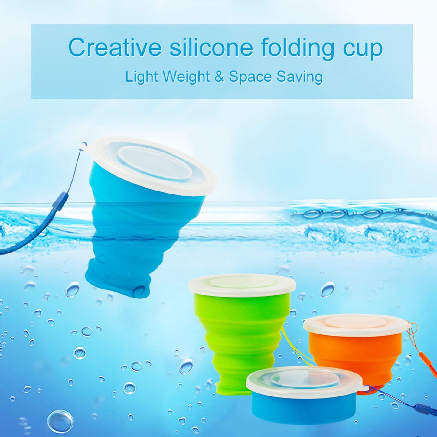 Stouge 3 Pack Collapsible Water Cup Camping Cups Foldable Drinking Cup Travel Cups Silicone Collapsible Cups with Lid Portable Cup for Outdoor Hiking