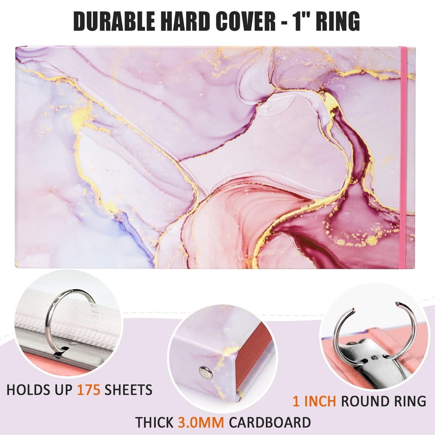 Legal-Size Binder, 8.5 x 14, 3 Ring Binder 1 Inch, Pink Marble, 2 PCS